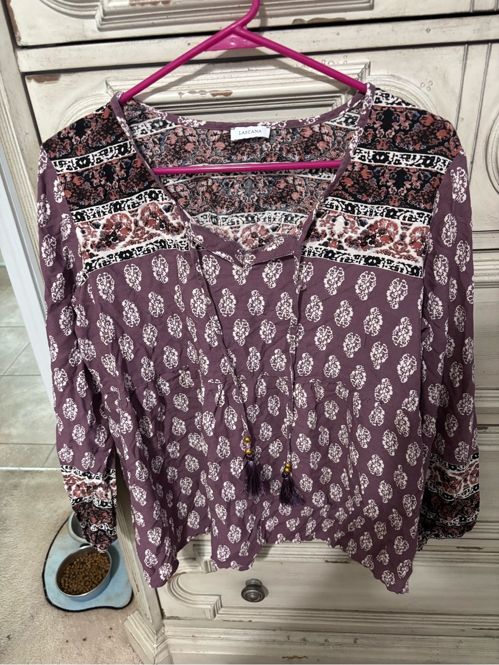 Mauve Printed Boho Peasant Top L